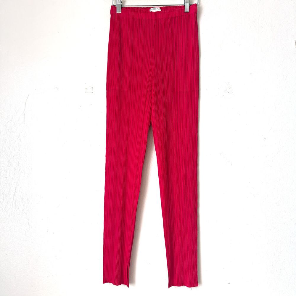 ISSEY MIYAKE Pleats Please Fuchsia Pink Slit Hem Pleated Pants Size 3 Japan